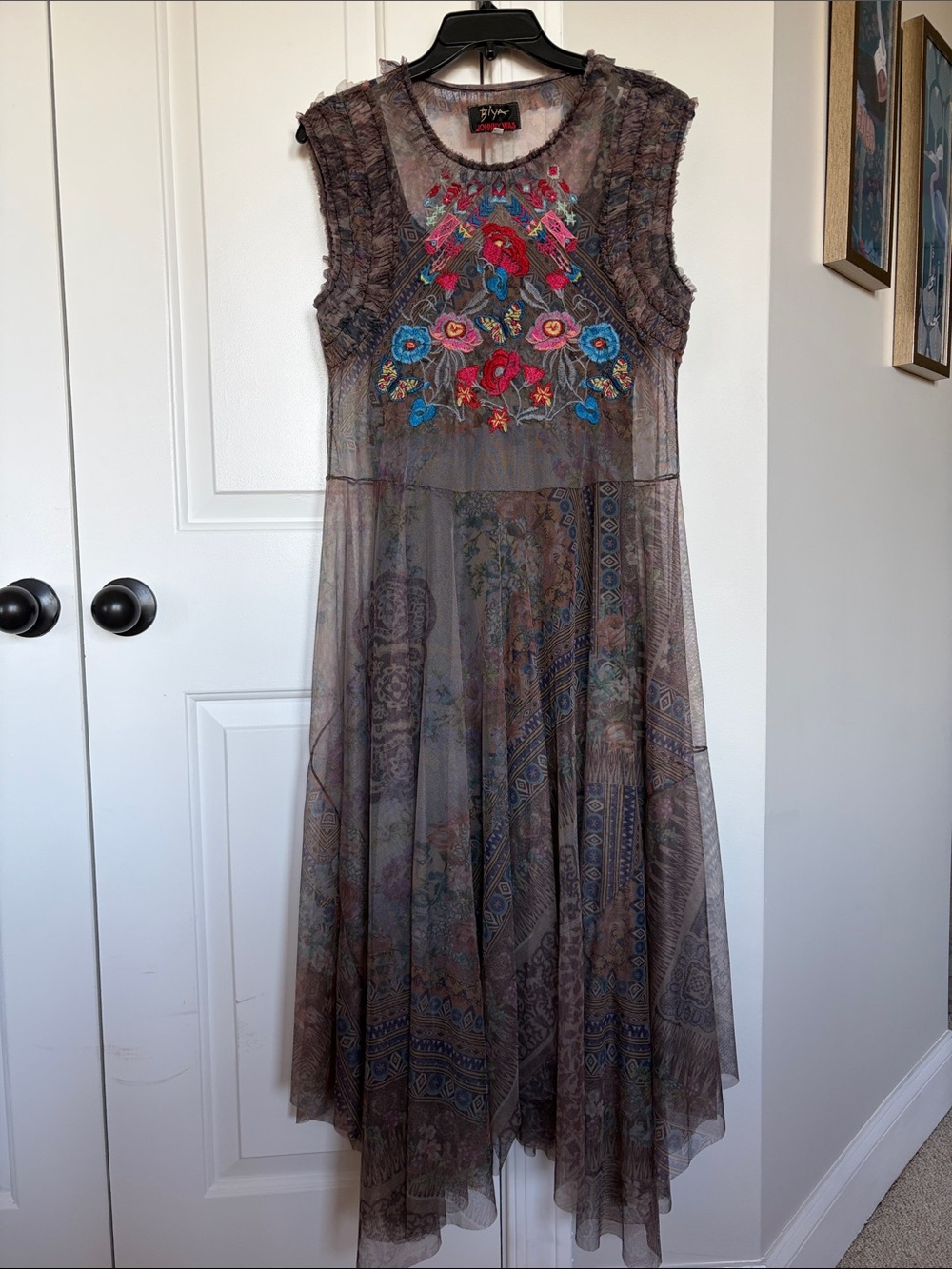 Johnny Was Mesh Sleeveless Embroidered Dress